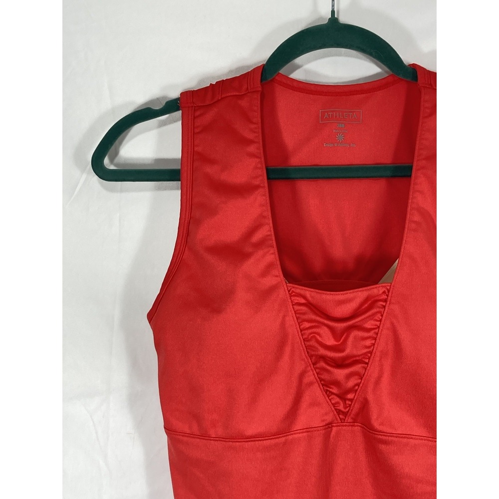 Athleta Side Ruched Racerback Tank Top, Built In Bra, Red Women's Size 38B Gym - Picture 3 of 16